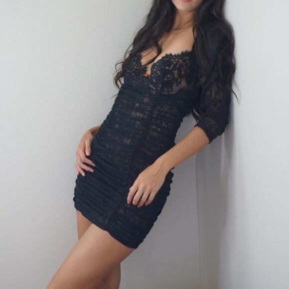 For Love & Lemons Harlow Lace Slip Mini Dress Black Size XS - Picture 2 of 12